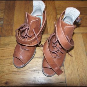 BC leather tan open toe booties