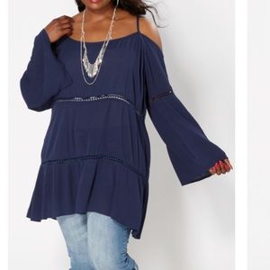 Navy Cold Shoulder Blouse Rue21 1X NWT