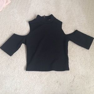 Black crop top, open shoulders