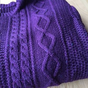 Deep purple crew neck cable sweater