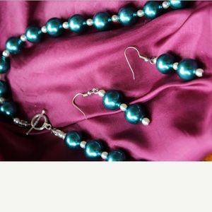 Teal hand beaded jewelry set