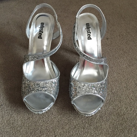 Cute, highly heels, silver and sparkly
