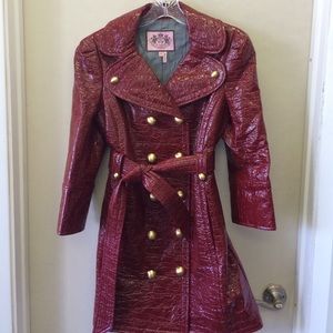 Juicy Couture faux crinkle leather red trench coat