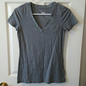 Heathered Gray V Neck Tee with Pocket