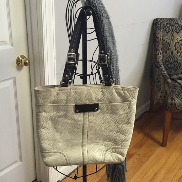 Coach purse- white leather/ black trim