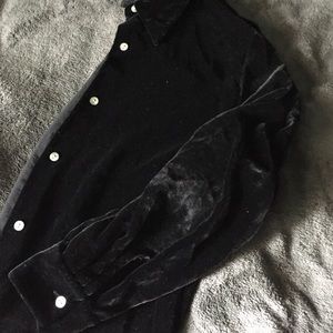 Black velvet button up top