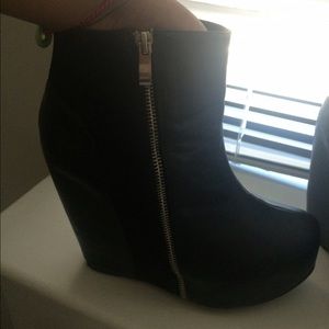 Black wedge booties