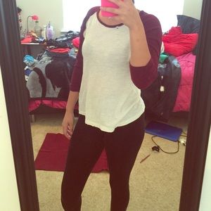 burgundy baseball tee