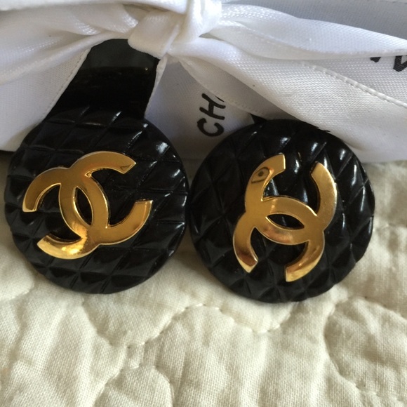 Authentic black and gold logo Chanel earrings