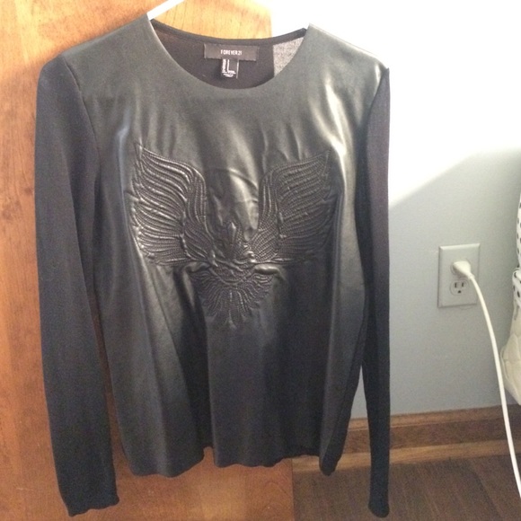 Pleather panel long sleeve