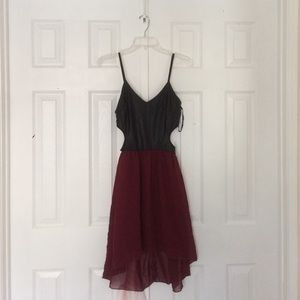 leather and burgundy dress