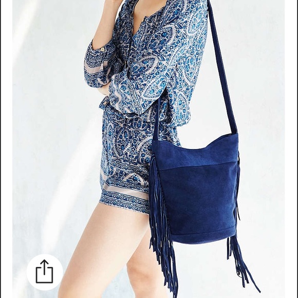 Suede blue bucket bag