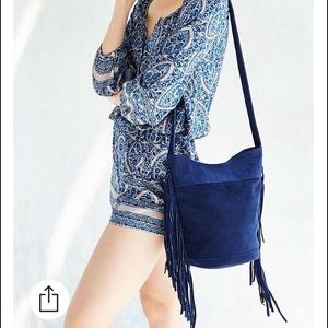 Suede blue bucket bag