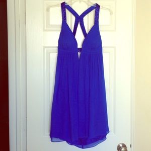 Cache royal blue 100% silk chiffon mini dress