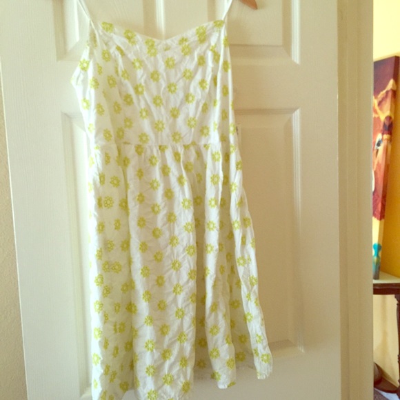Short white and yellow eyelet dress
