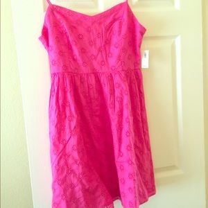 Bright pink eyelet lace dress with straps