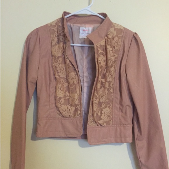Pink leather crop jacket