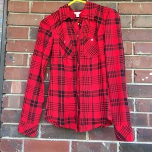 Guess Red and Black plaid button down