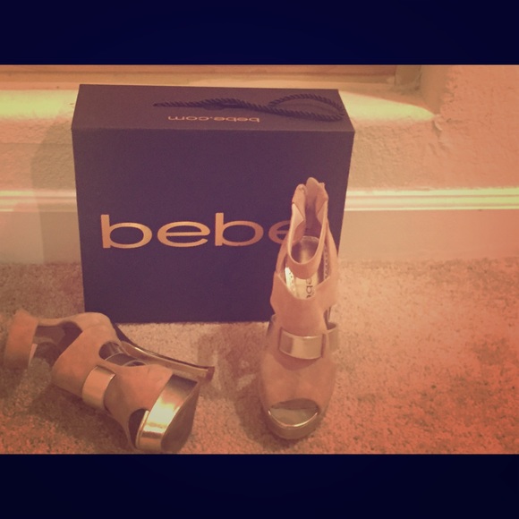 Leather Gold High Hill Bebe Shoes