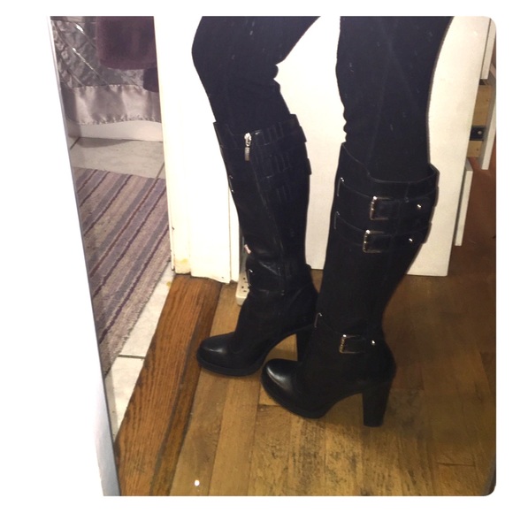 Guess by Marciano Shoes - Guess leather tall black boots w/buckles. Size 8.5