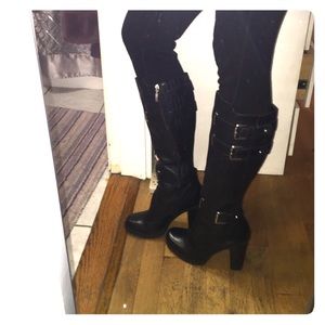 Guess leather tall black boots w/buckles. Size 8.5