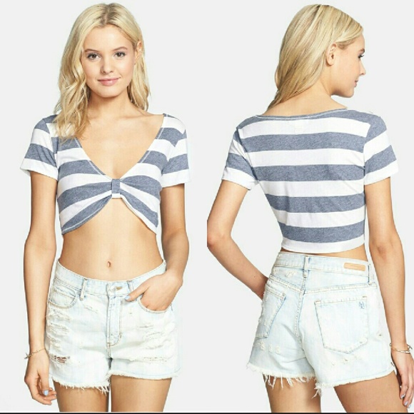 New before me peacoat knot front crop top blue xs - Picture 2 of 4