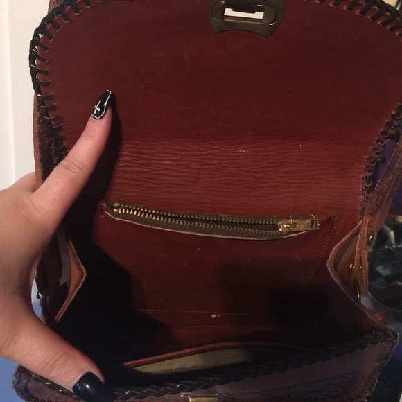 Genuine leather hand stitched floral print satchel - Picture 3 of 4