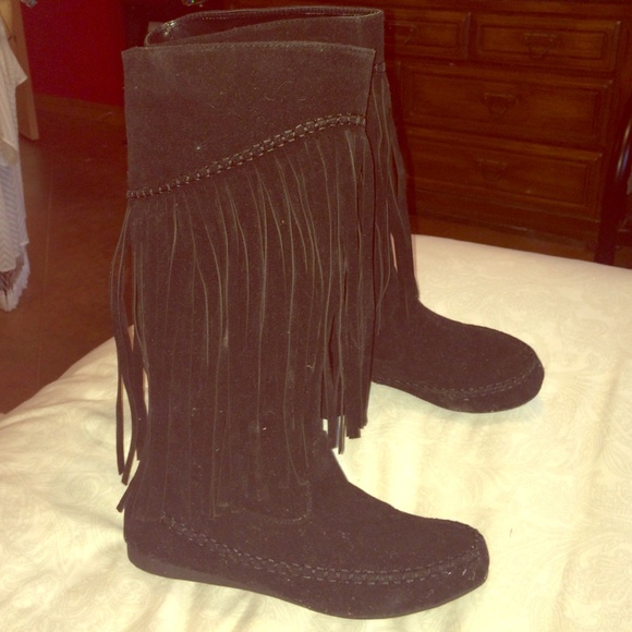 Black Fringe Boots! Size 8