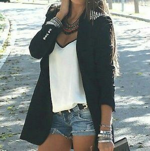 Zara Studded Shoulder Long Blazer