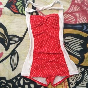 Never Worn Red and white polka dot one piece
