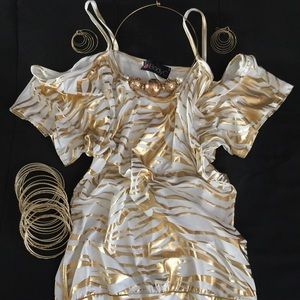 Gold & White Cold Shoulder Top with straps