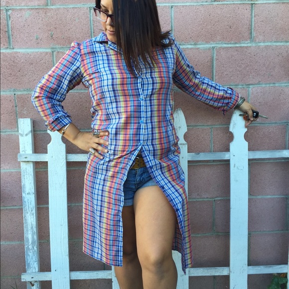 Vintage maxi plaid long sleeve button down dress