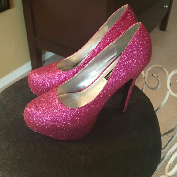 Sparkle bling stiletto pink heels with platform