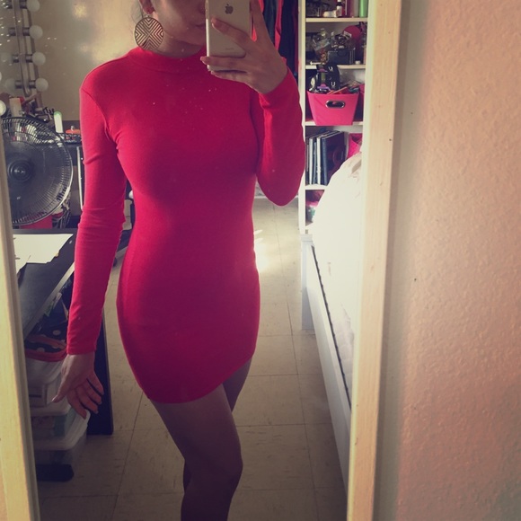Bright red long sleeve dress