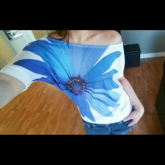 SOLD! Aeropostale Off-the-Shoulder Blue Flower Top