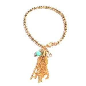 Gold Beaded Tassel Bracelet with Turquoise Stone