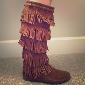 Minnetonka tall fringe boots