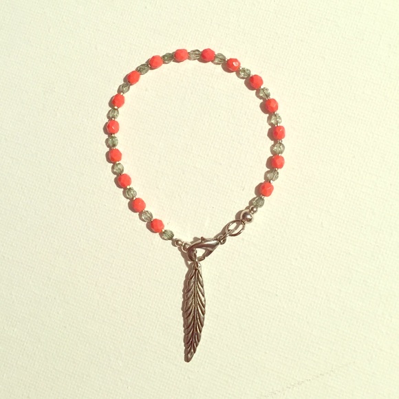 Salmon and Green faceted stone "BE-LEAF" Bracelet