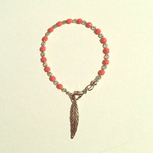 Salmon and Green faceted stone "BE-LEAF" Bracelet