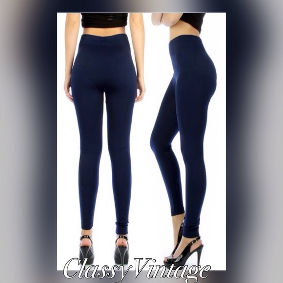 Boutique Pants - High waisted navy  blue fleece leggings