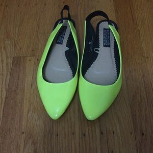 Deena & Ozzy Patent Slingback Flats in Neon Yellow