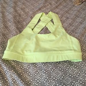 Lime green/white stripe lulu sports bra NWOT
