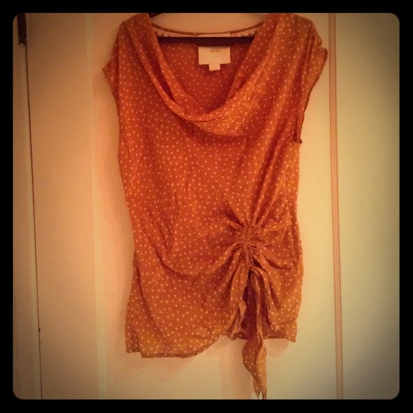 Anthropologie Mustard Polka Dot Blouse