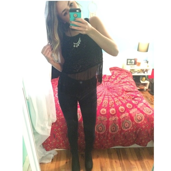 Black fringe crop top