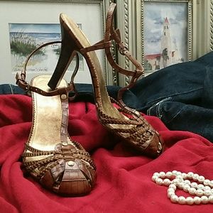 Nine West Leather and silk corded sandals