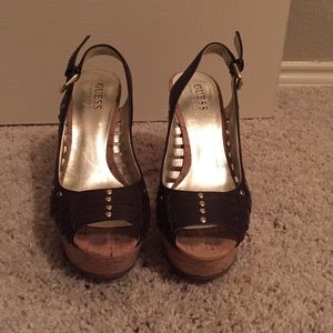 guess by Marciano brown cork heels