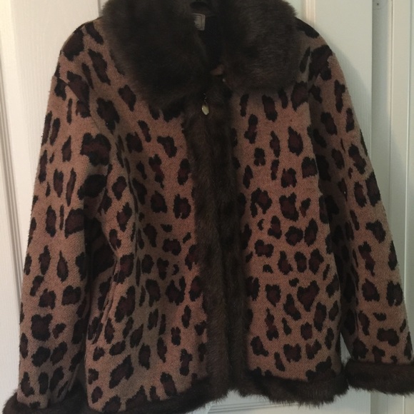100% boiled Wool Zipper Animal Print, Sz M jacket - Picture 3 of 4