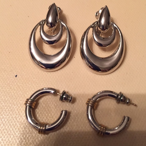 1 pair silver color 1 Vintage hanging hoops