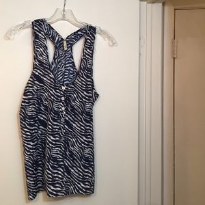 Navy and white print, flowy top