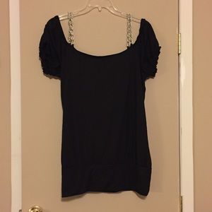 Plus size black shirt w/ silver shoulder chains